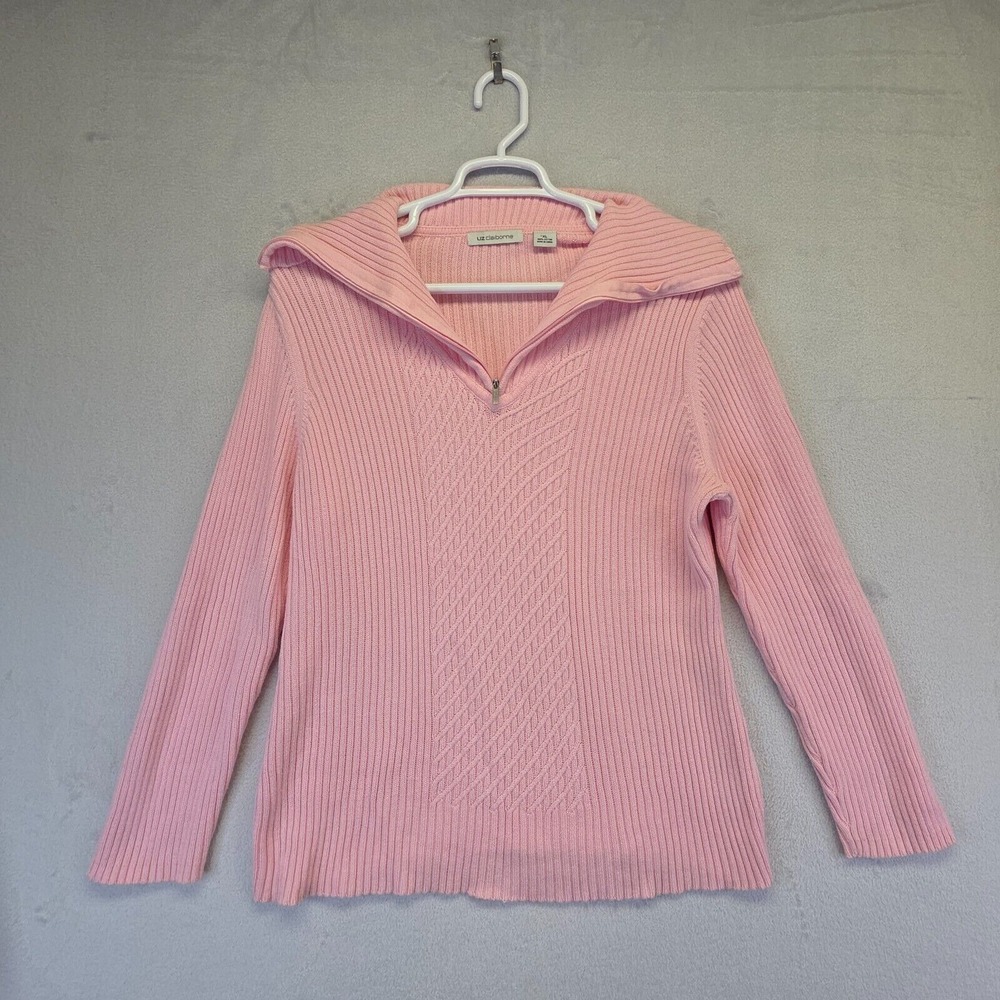 Liz Claiborne Cable Knit Sweater Women XL Pink Ribbed Preppy Minimalist Academia
